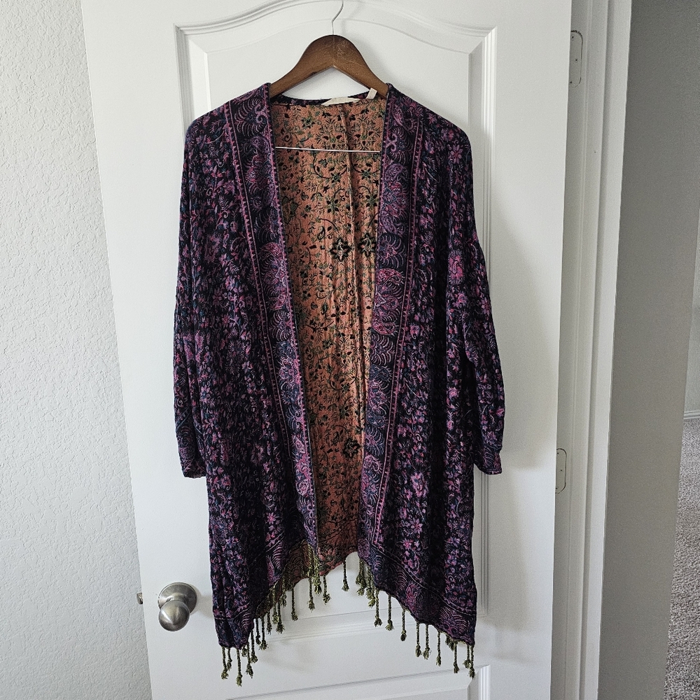 Bohemian Embroidered Kimono Paisley Open Cardigan S/M - Picture 5 of 16